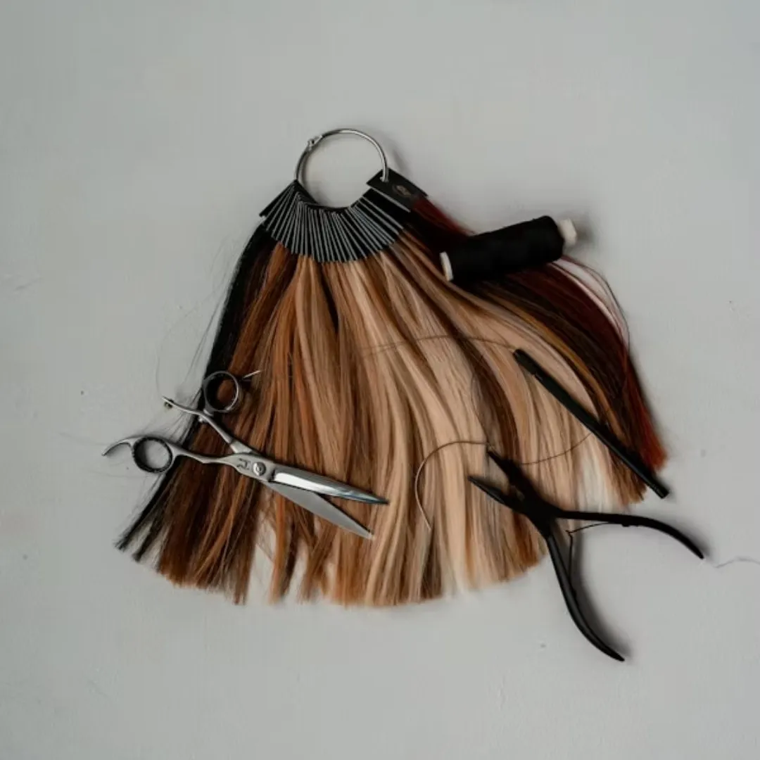 Hair color swatches and styling shears at D & S Styling in Folsom