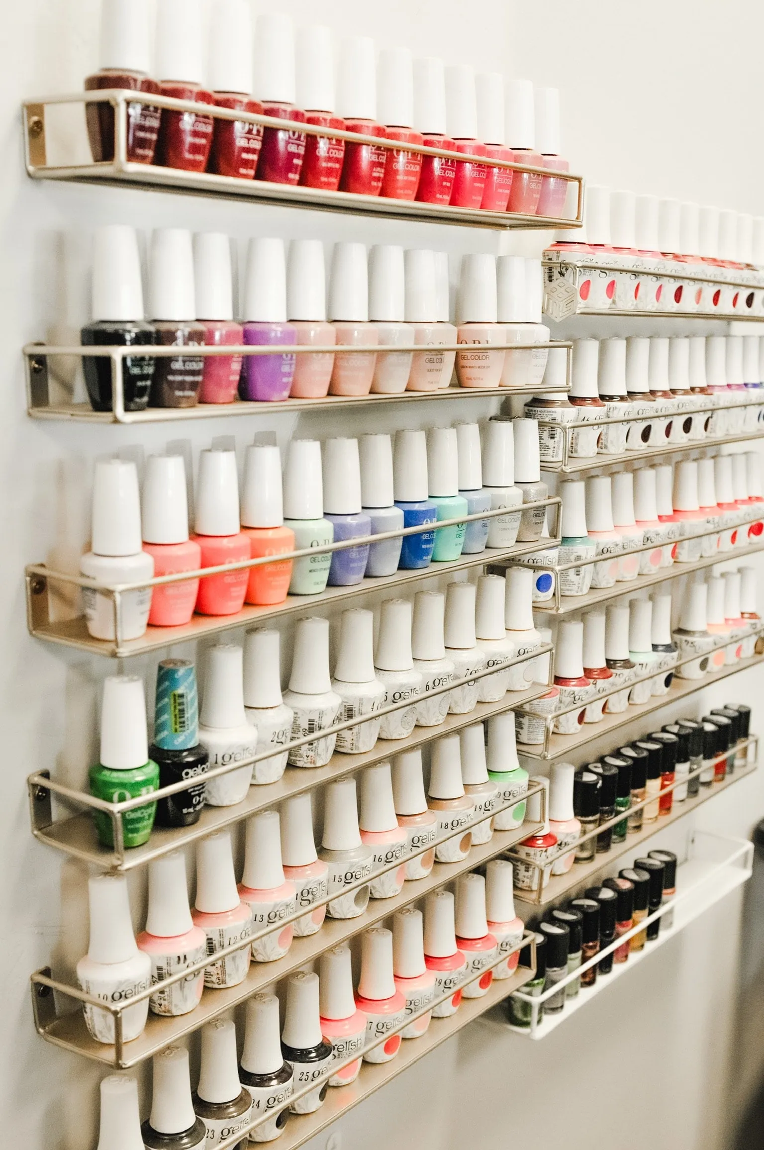 Wall of nail polish colors at D & S Styling salon in Folsom